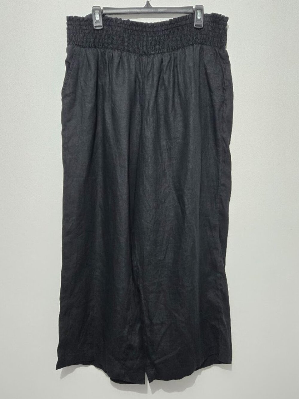 Crown & Ivy Womens 100% Linen Wide Leg Black Pull On Pants Size 2X Vaca Travel